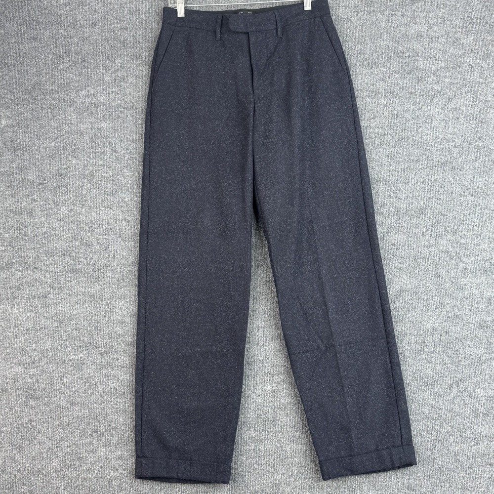 J.Crew Pleated Dress Pants Mens 29x32 Navy Wool Blend Straight Leg Casual Tweed
